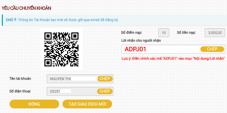Thông tin chuyển khoản